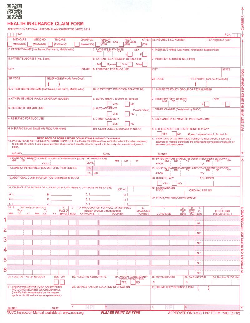 Free Fillable Cms 1500 Form 02 12 Printable Forms Free Online